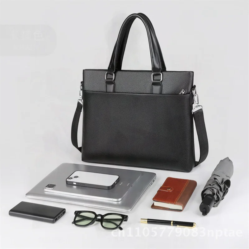 Men's Large Capacity Business Briefcase Handbag PU Leather Texture Print Conference Crossbody Document Organizer for Training