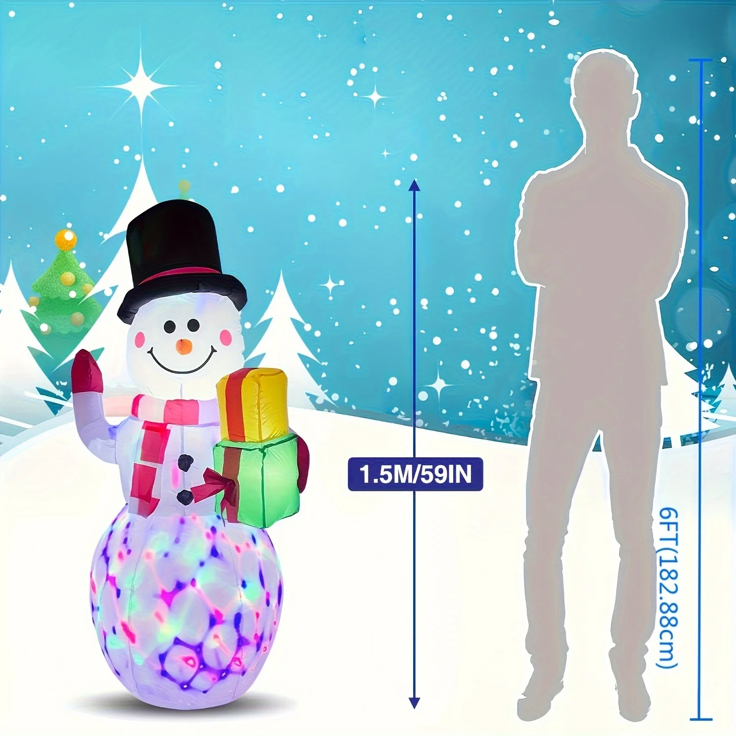 1 Piece Of Light, 5-Foot Giant Rotating LED Snowman Inflatable Outdoor Courtyard Christmas Decoration With Bright Lighting