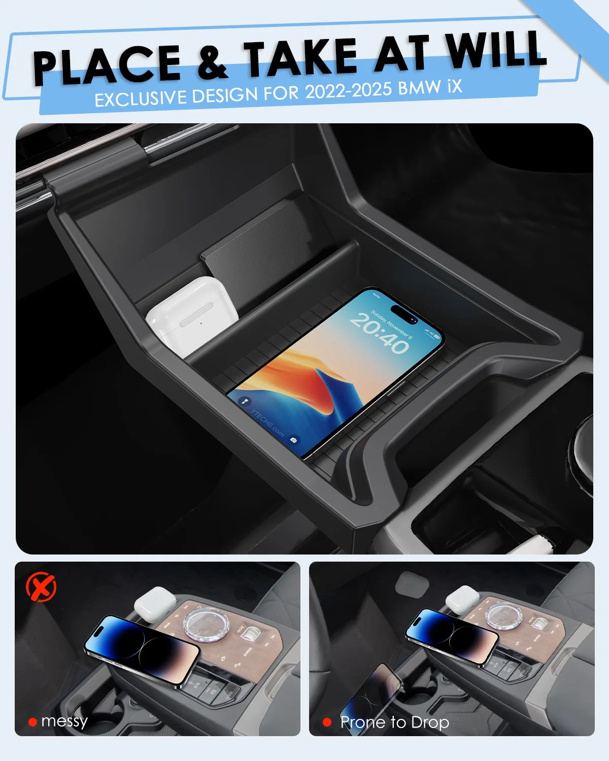 LFOTPP Car Central Storage Box for BMW iX I20 EV 2022 2023 2024 2025 Central Control Container Auto BMW iX 2025 Accessories