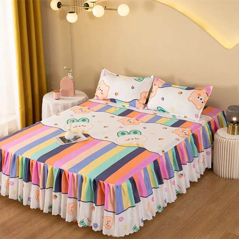 Non-slip Thickened Bed Skirt Bed Cover Single Piece Korean Polished Bed Hat Sheet Simmons Protective Cover Rural Style