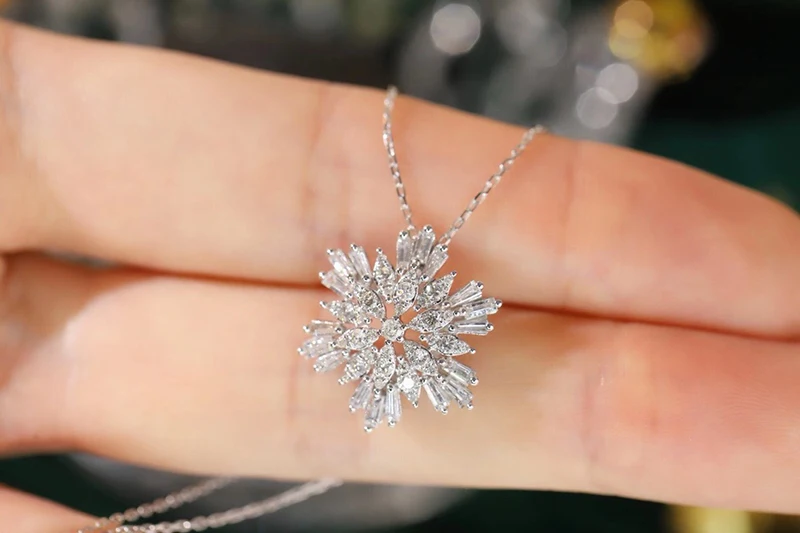 LUOWEND 100% 18K White Gold Necklace Elegant Style 0.70carat Real Natural Diamond Pendant Necklace for Women High Party Jewelry