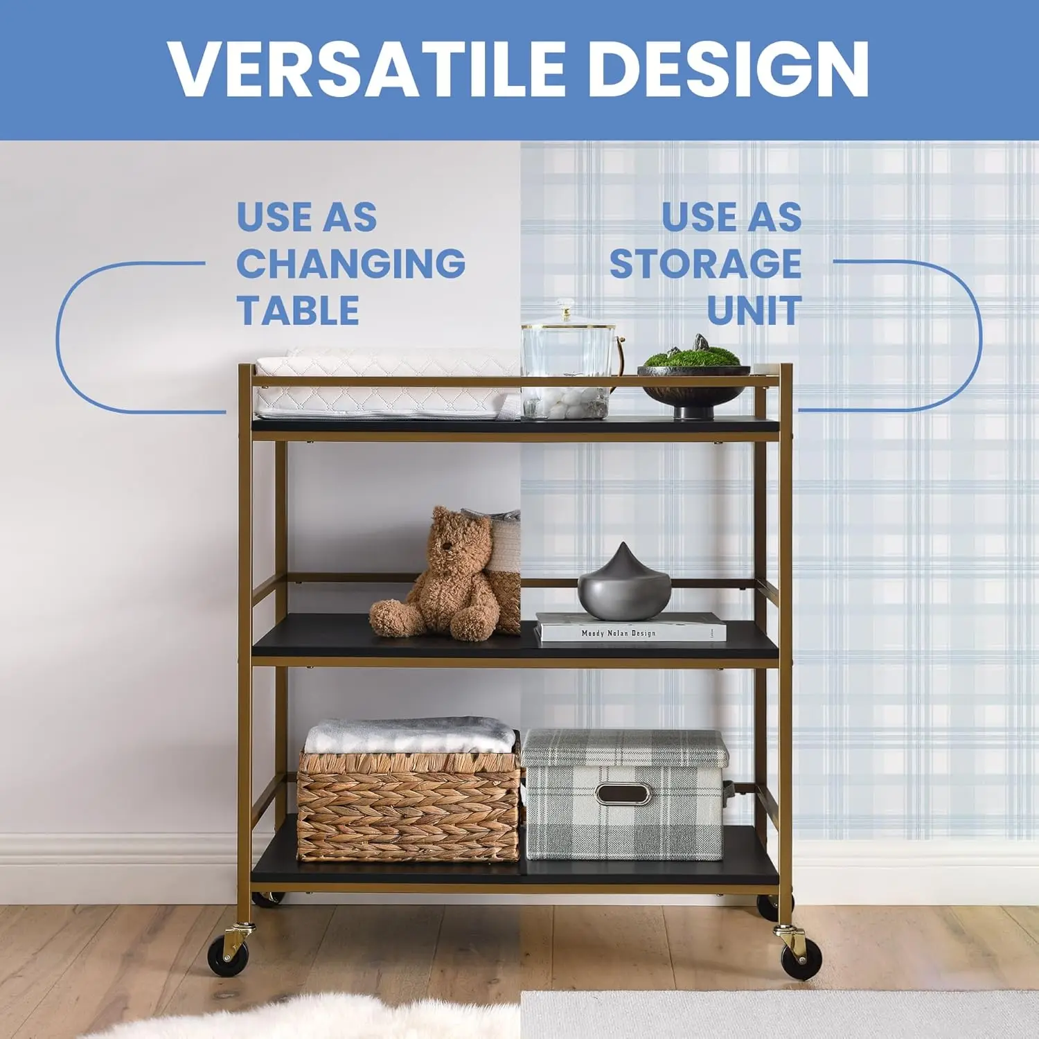 Jade Changing Table/Cart, Ebony Melamine/Bronze