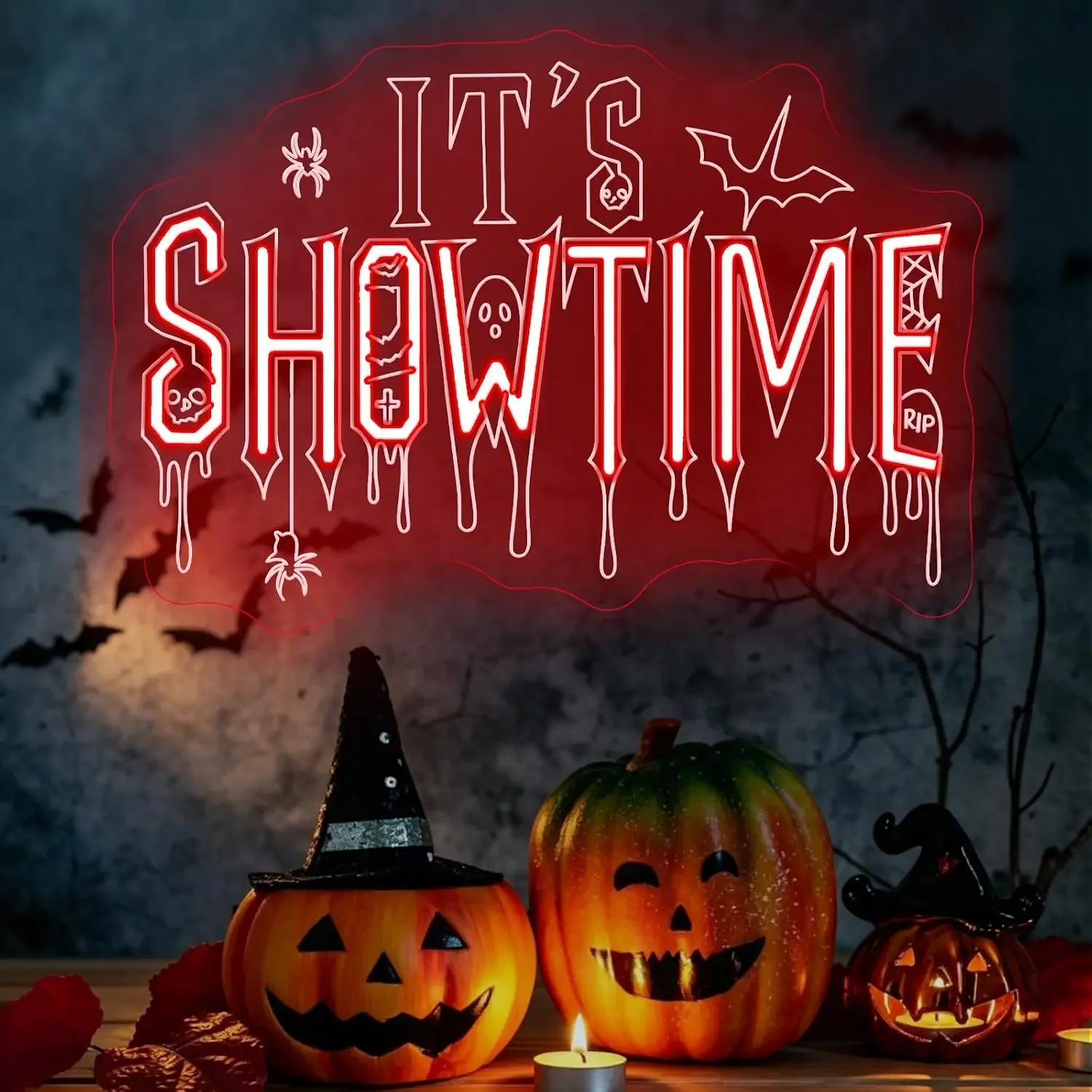 Its Showtime Neon Sign USB LED Neon Light Halloween Horror Wall Decor Theater Cinema Party Gaming Room Decor Night Light Gift
