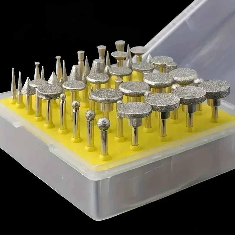 50pcs Diamond Grinding Head Set, 1/8 Inch (3 Mm) Diamond Drill Bit, Suitable for Polishing Jewelry, Glass, Synthetic Gemstones