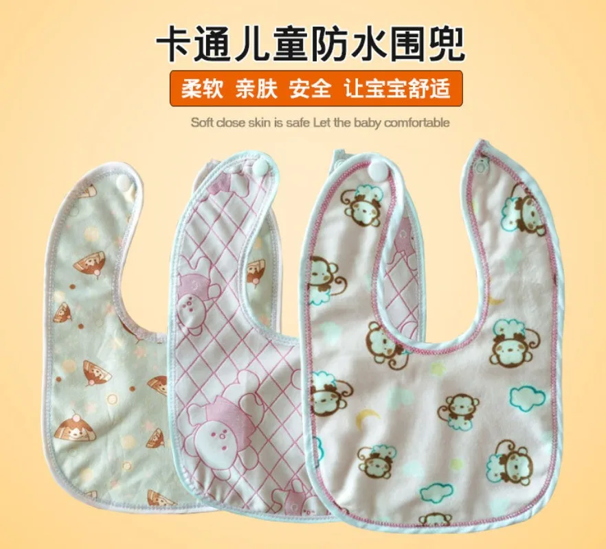 3pcs Baby Cartoon Snap Waterproof Bib Super Soft Baby Bib Newborn Crystal Velvet Saliva Towel