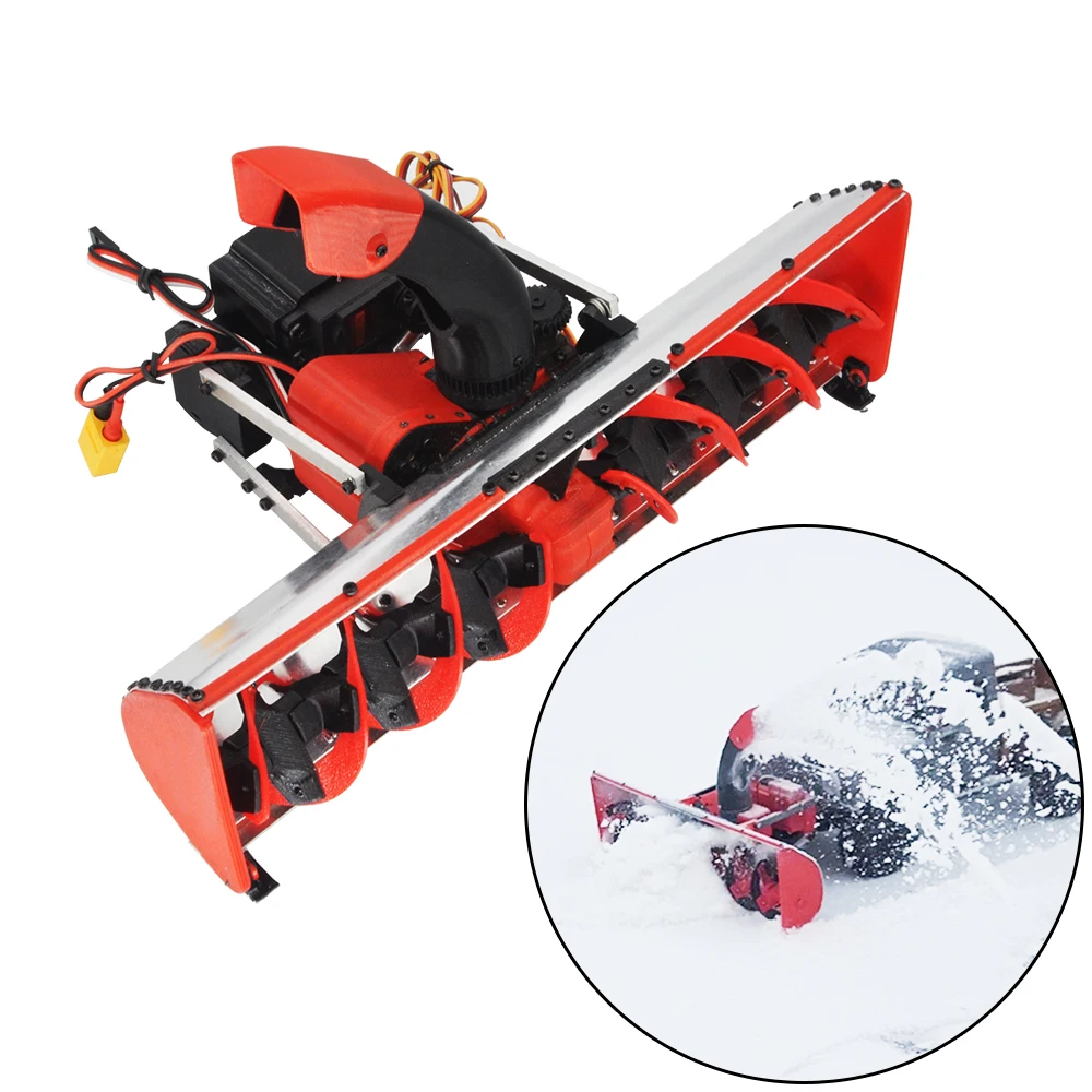RC Metal Snowplow with 3D Printed Snow Blower Snow Shovel Lift Turbine Blows Snow for RC Crawler Car Tamiya Truck Bulldozer Car
