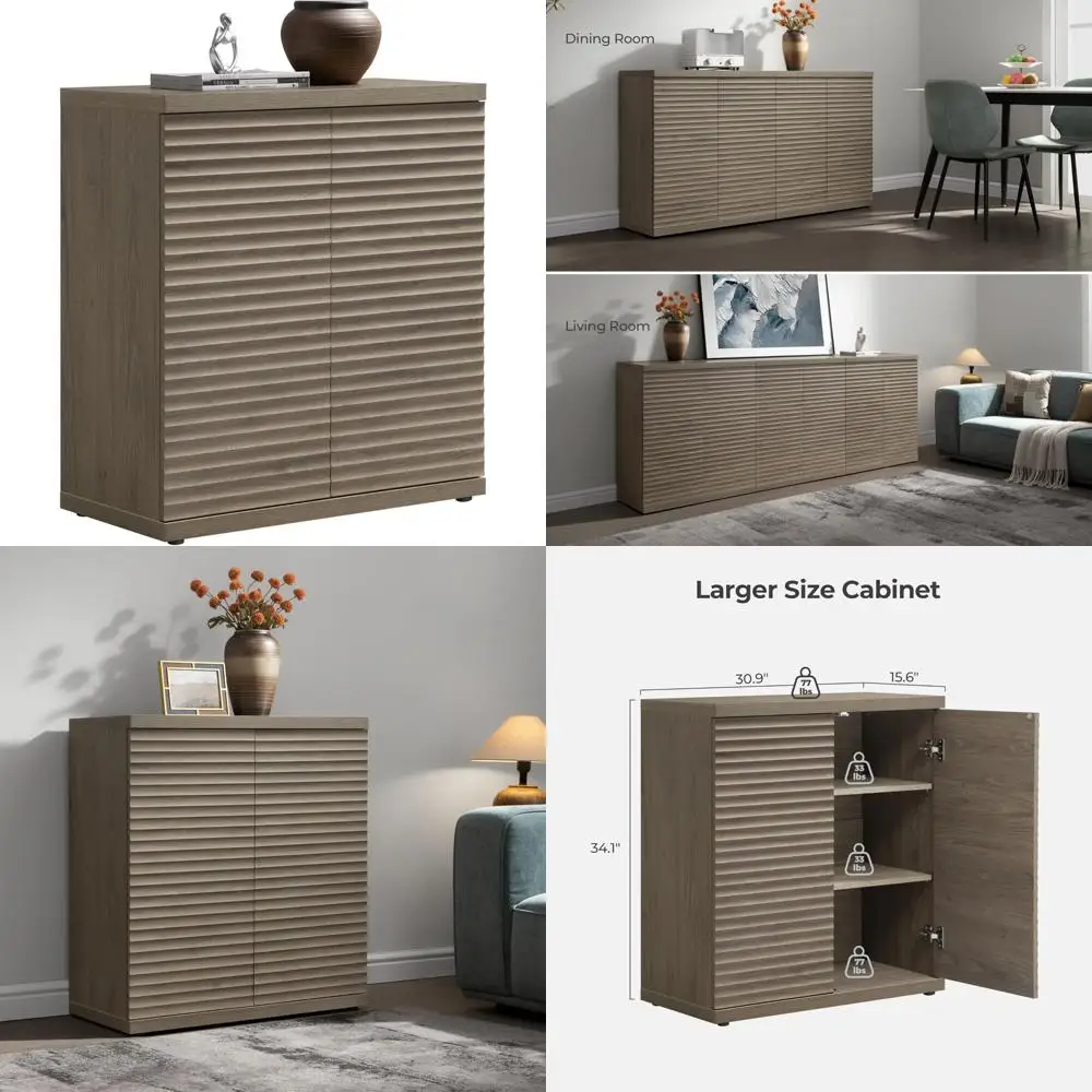 buffet cabinet with storage accent sideboard modern credenza with doors & shelves fluted media console mid century coffee bar t