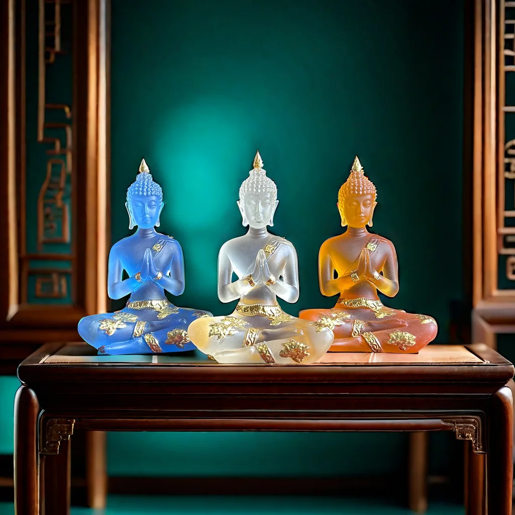 

Water glazed Buddha statue sitting sculpture hot-selling Zen home decoration handicrafts Thai Indian Buddha resin ornament