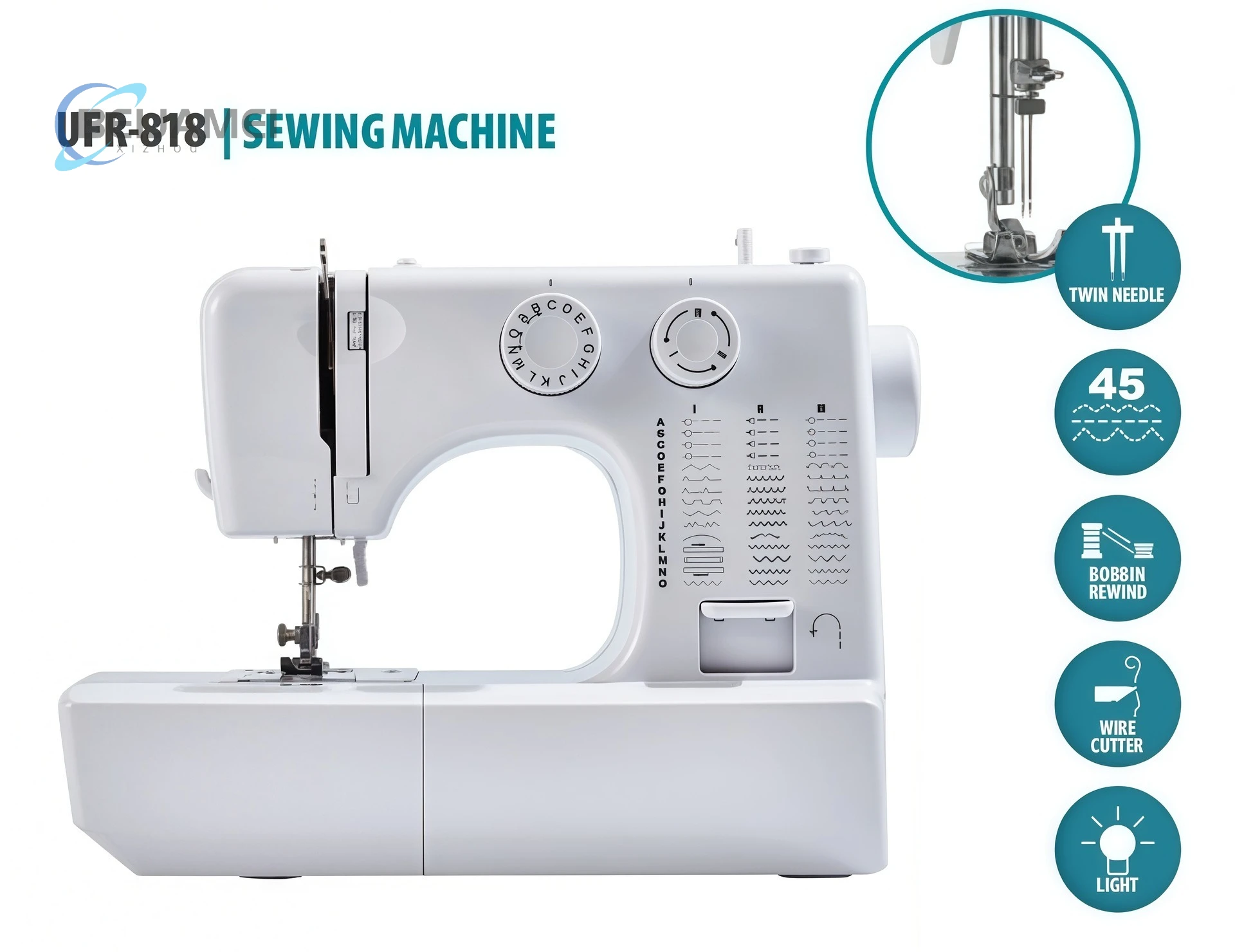 US Plug 110V/220V Portable Mini Sewing Machine, Dual Speed, Adjustable Needle Spacing Single/Double Needle Overlock Stitch