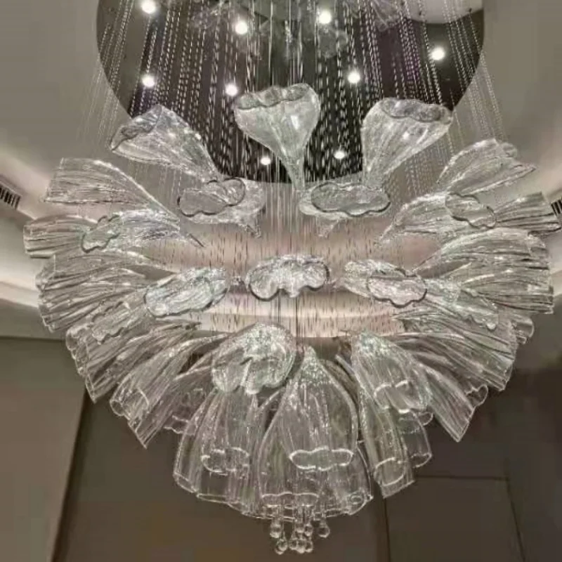 Luxury Modern LED Chandelier Rectangle-shaped Oval Butterfly Glass Hanging Lamp for High Ceilings Home Decor Living Room