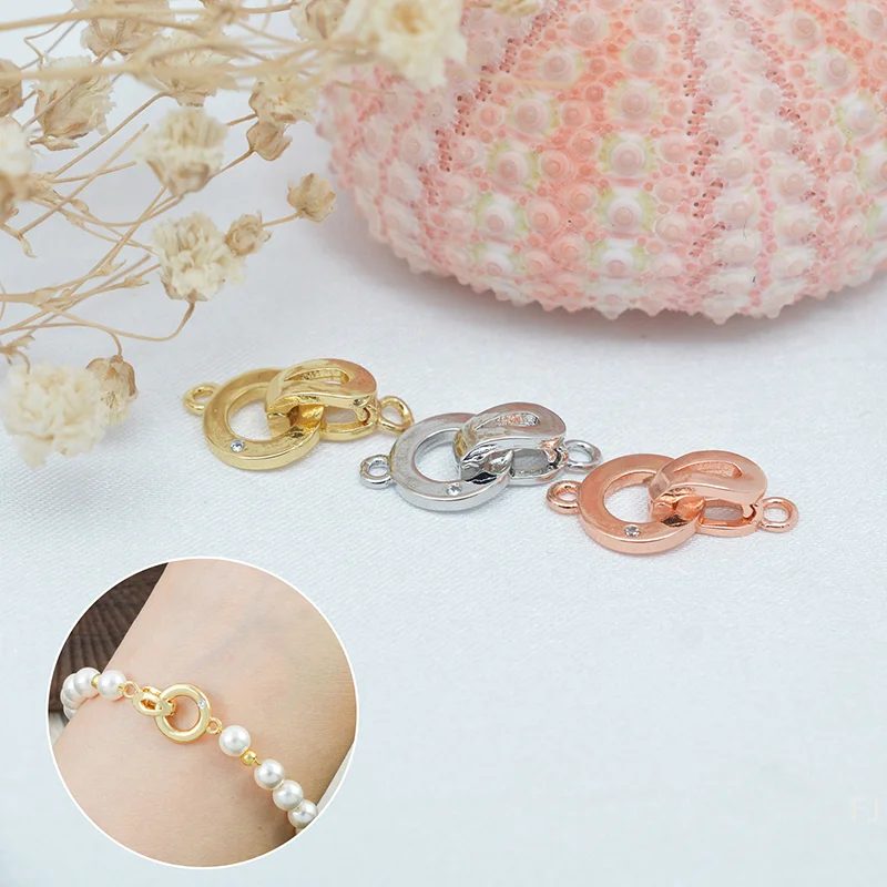 

DIY Jewelry Making Brass Fastener, Connector Clasps with Zircon Pearl in Gold Plating