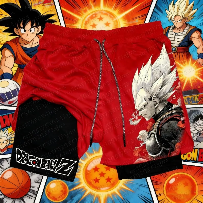

2026 Dragon Ball Men's Double-layer Shorts Goku Black Summer Anime Fake Two-piece Sports Fitness Quick-drying Breathable Shorts
