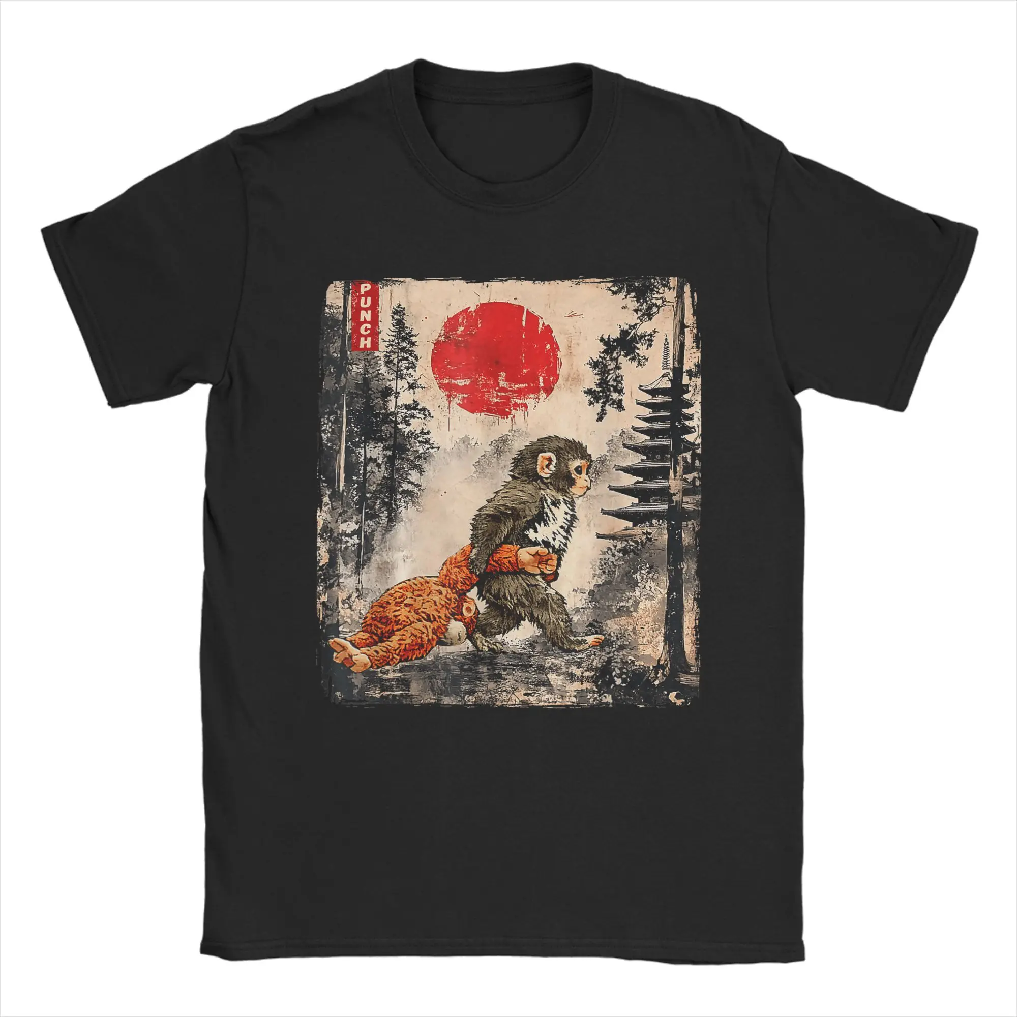 Men Women's Kawaii Baby Monkey Punch Cute Japanese Ukiyo-e  T Shirt  Pure Cotton Tops Funny Crewneck Tee Shirt Plus Size T-Shirt