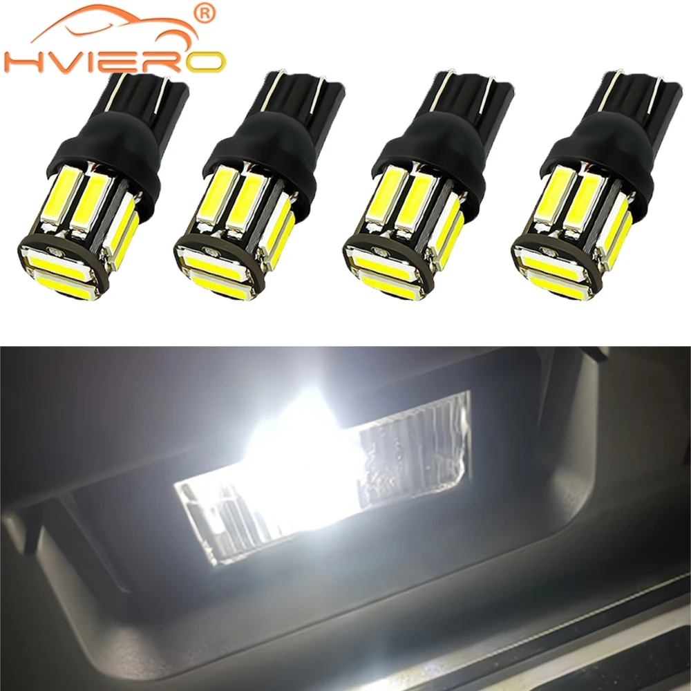 4PCS Car T10 7020 LED Wedge Turn Signal Reverse Domes Led License Plate Trunk White Bulbs W5W 10SMD 194 168 12V Clearance Light