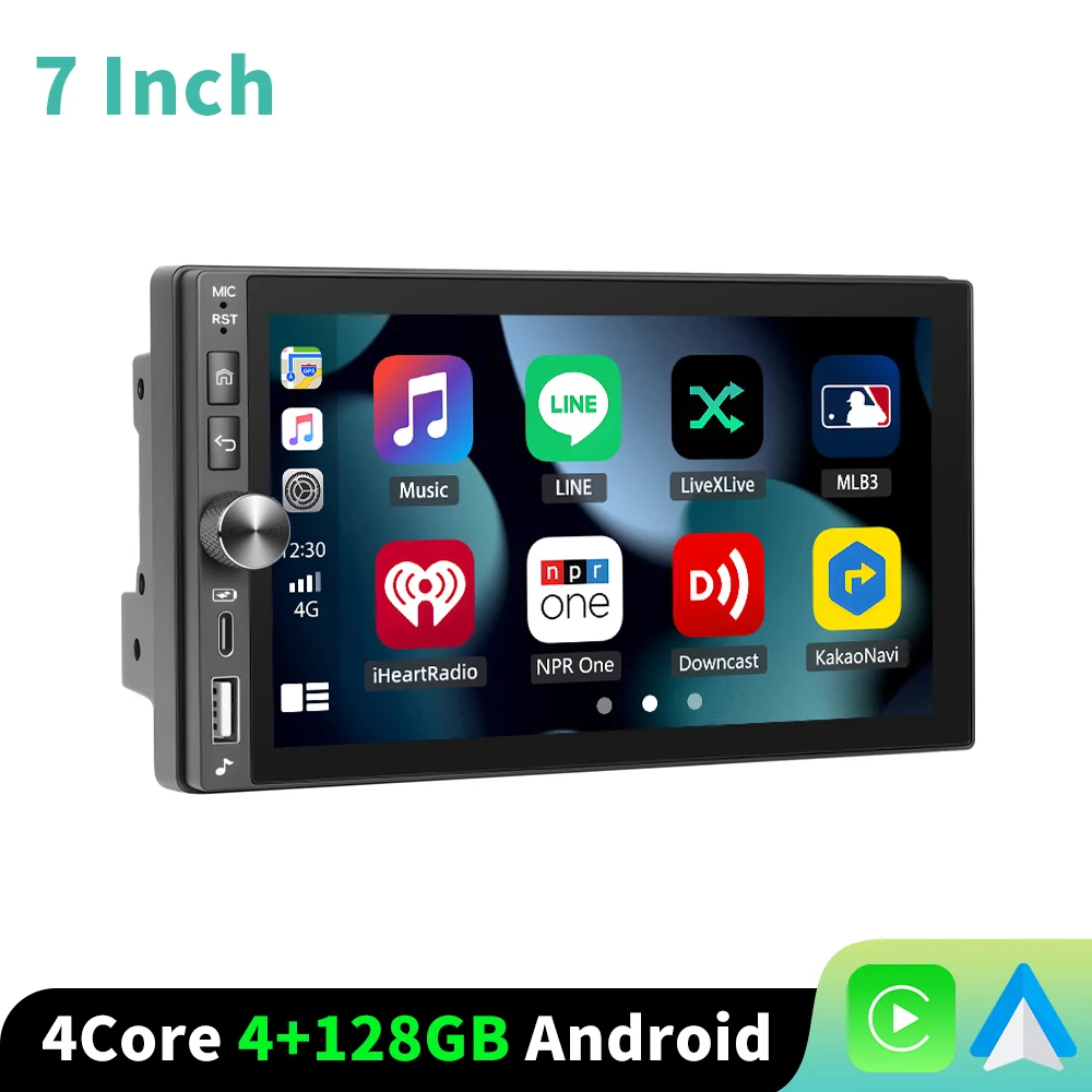 Podofo 4+128GB draadloze CarPlay Android Auto autoradio FM/RDS GPS navigatie WIFI BT EQ 7'' universele autoradio