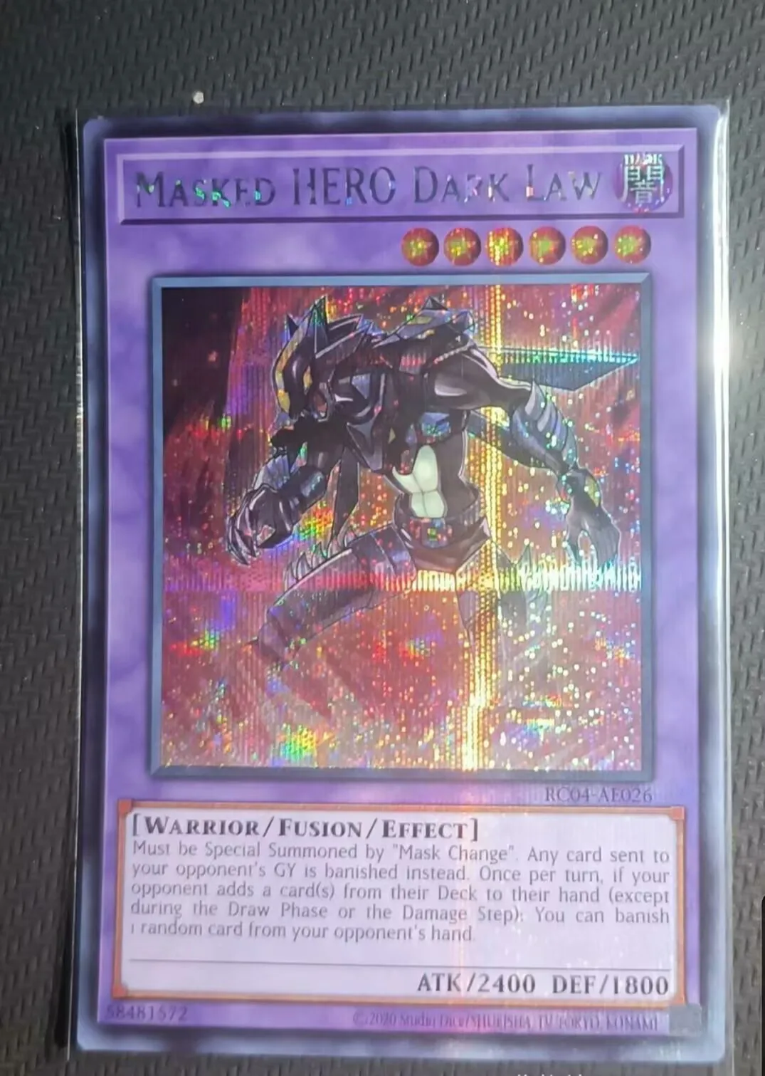 

Yugioh KONAMI Duel Monsters RC04-AE026 Masked HERO Dark Law Secret Rare Asian English Collection Mint Card