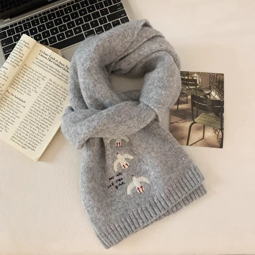 Fashion Warm Knitted Scarf Thickened Soft Winter Scarf Cute Solid Color Neck Guard Shawl Girls