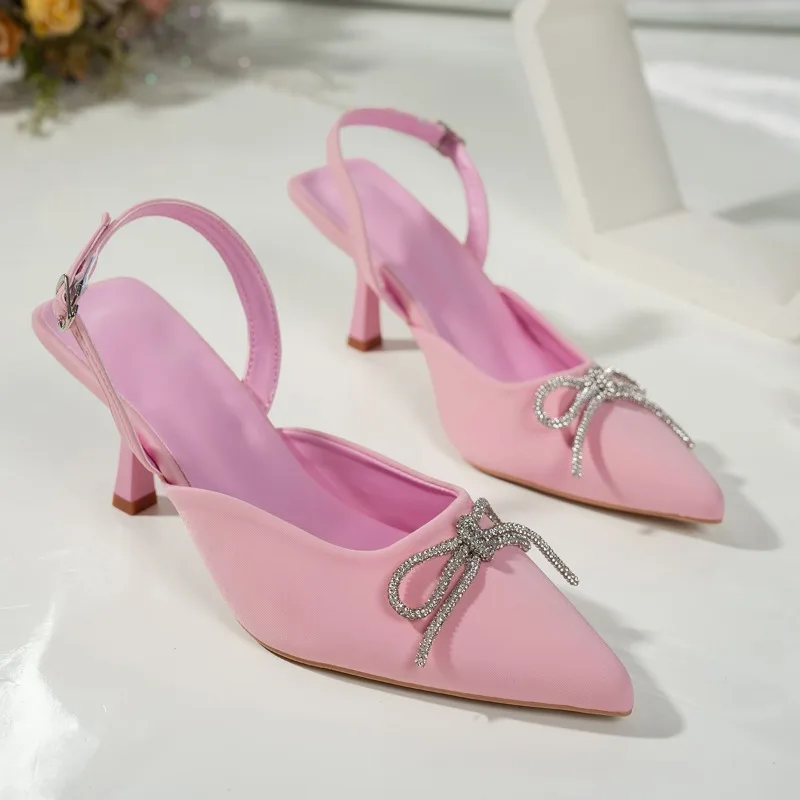 2026 Summer Women's Pointed-Toe New Style Headband Bead-Encrusted Butterfly Knot High Heel Sandals