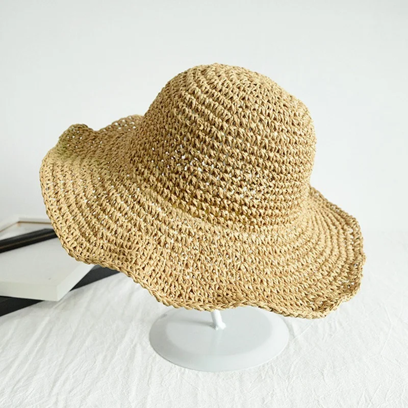 Simple Girl Sun Hat Wide Brim Floppy Summer Hats for Women Beach Panama Straw Dome Weave Bucket Hat Femme Shade Hat Women Hats