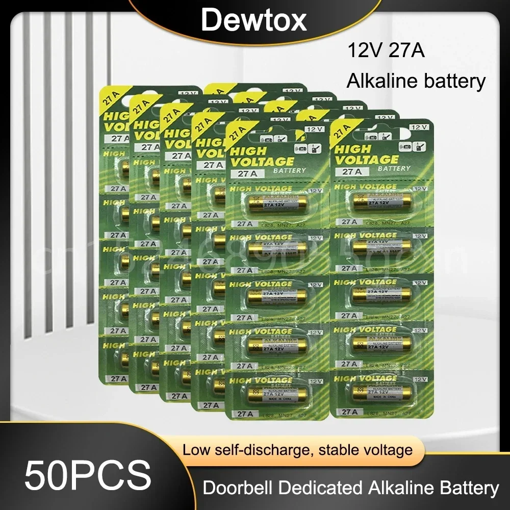 

50PCS A27 27A 12V Alkaline Battery G27A MN27 MS27 GP27A L828 V27GA ALK27A A27BP VR27 R27A For Doorbell Remote Control Alarm