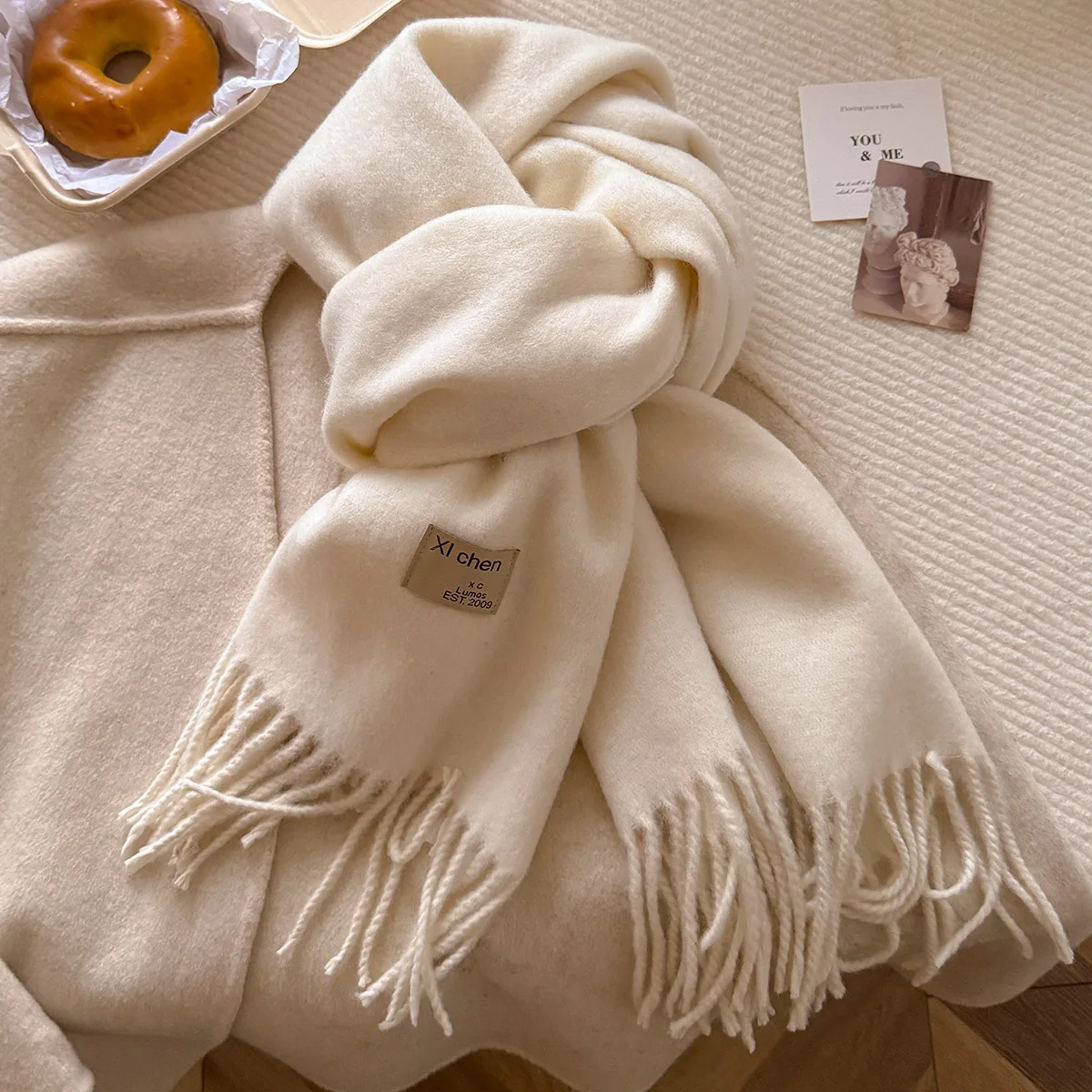 17 Solid Color Imitation Cashmere Warm Scarf Women Fringed Thick Shawl Reversible Winter Large Warm Scarf Pashmina Blanket Wrap