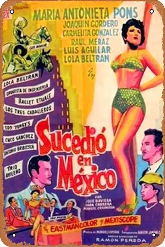 Sucedio en Mexico Movie Vintage Metal Tin Signs Kitchen Wall Art Decor Funny Tin Signs Art Posters 8x12 In