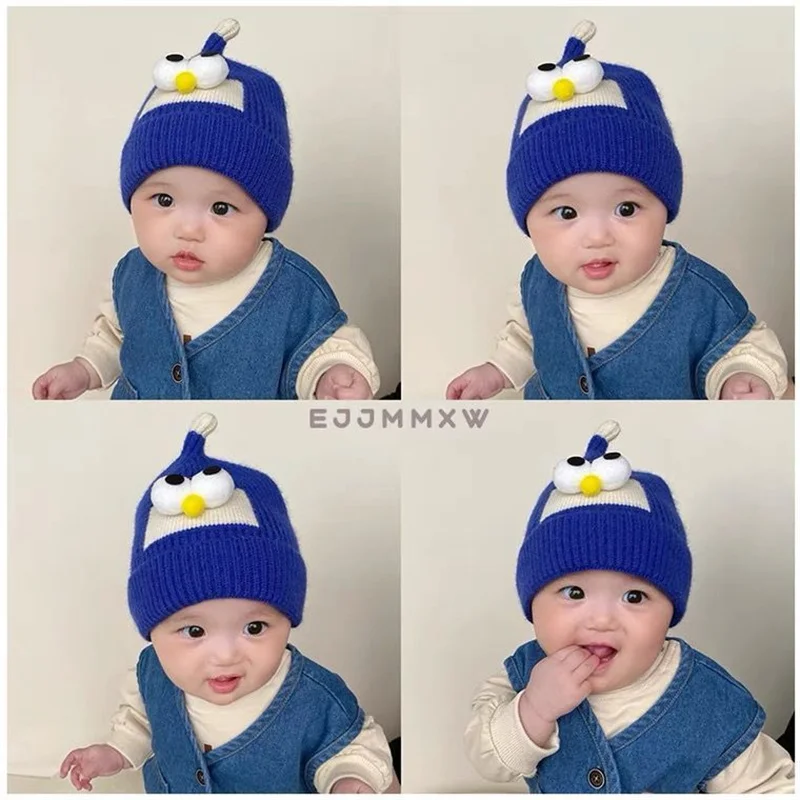 Cute Baby Winter Beanie Cap Cartoon Big Eye Knitted Pointed Hat For Infant Toddler Warm Pullover Caps Boys Girls Crochet Bonnet