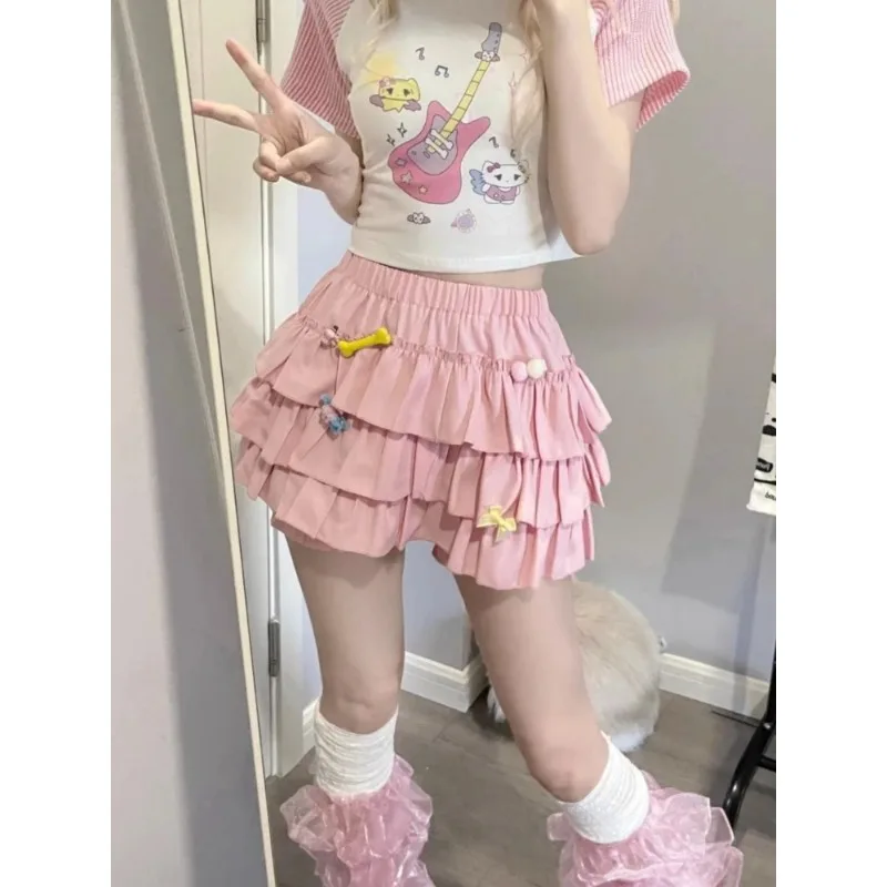 

Kawaii Lolita Skirt Women Ruffle Layered High Waist Cutecore Mini Skirt Shorts Harajuku Japanese Style Soft Girl