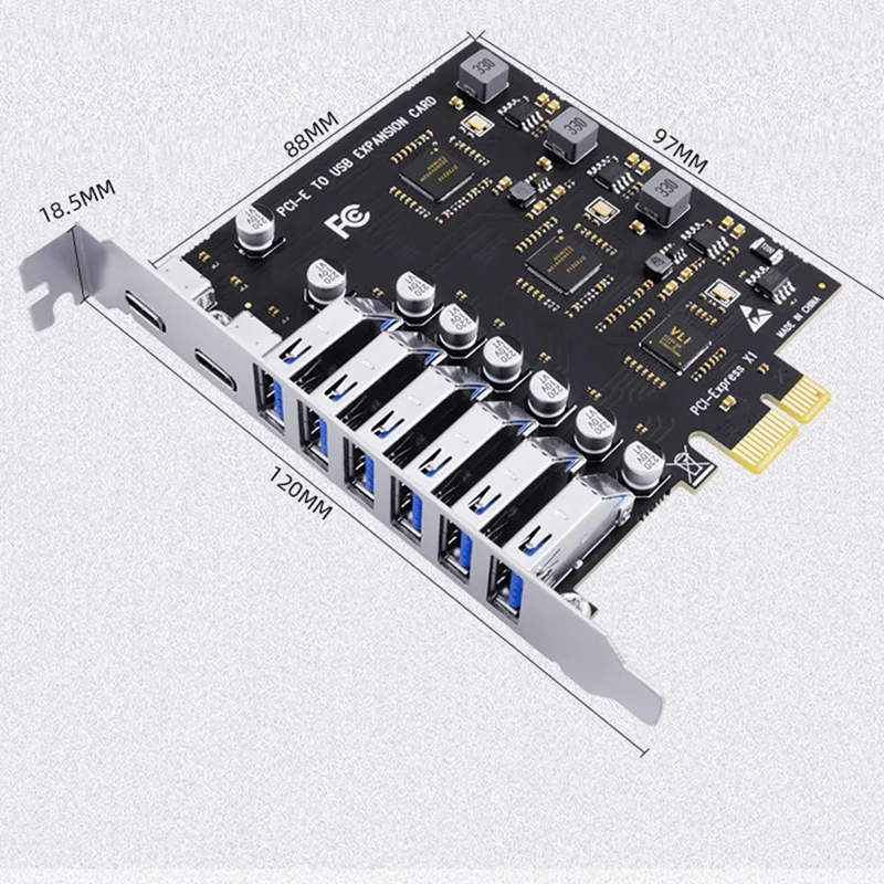 SSU Pcie To USB 3.2 Gen 2 Card 8-Port (6X Type-A +2X Type-C) Converter PCIE Splitter VIA+NEC Chip For Desktop Computer