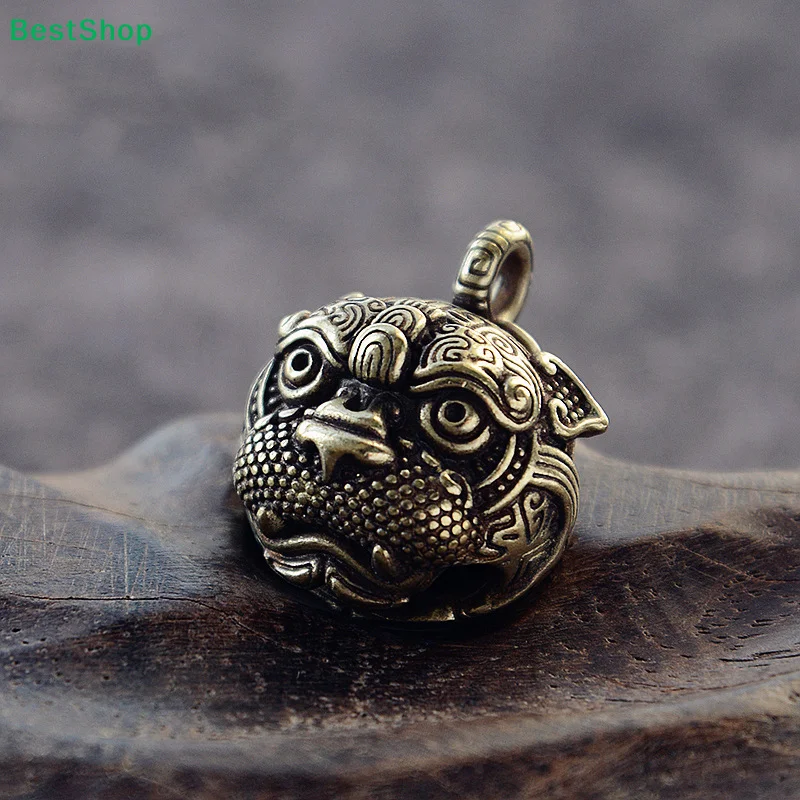 ★Good Luck Brass Bell Pendant Keychain Chinese Style Animal Bell Necklace Pendant Jewelry Handmade Vintage Keychain DIY Hanging