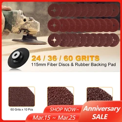 30PCS 115mm 24#36#60 Polishing Grinding Sheets Angle Grinder Cross Hole Steel Paper Grinding Disc Sandpaper Power Tool Parts