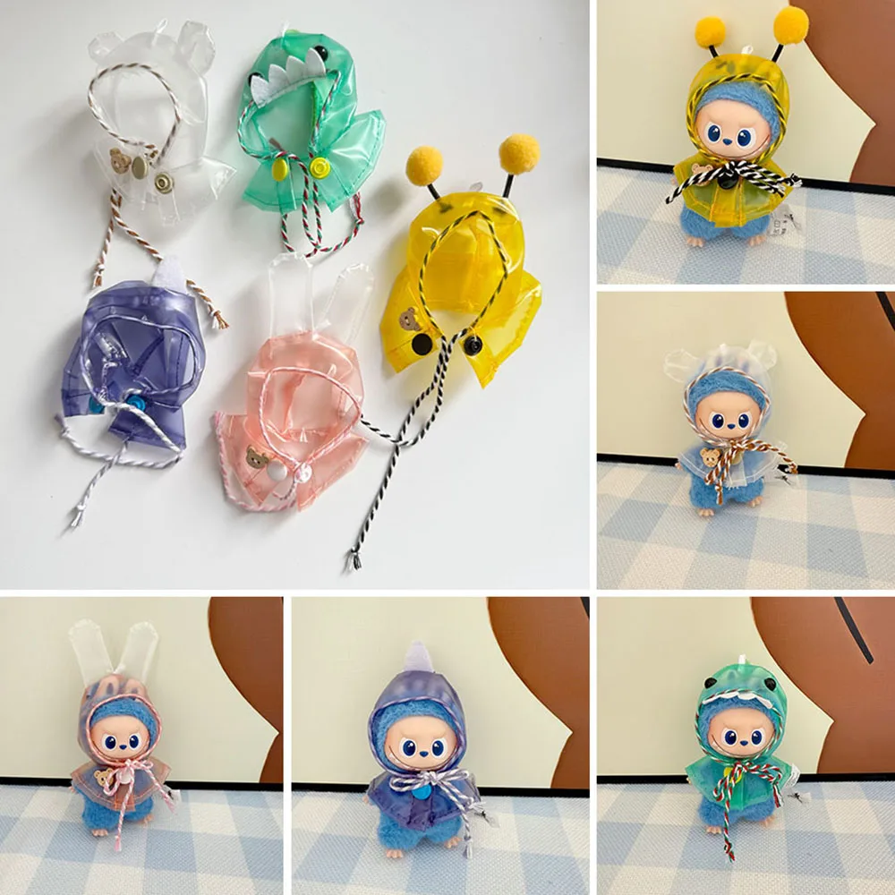 

[No Doll] Transparent Raincoat for 4.0 Mini Labubu Transparent Raincoat Doll Clothes Macaron Outfits Clothes Accessories