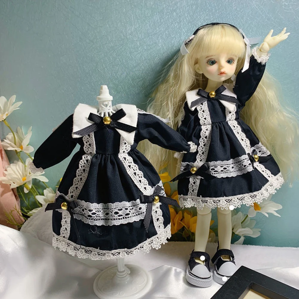 

H02-018 children handmade toy BJD/SD doll clothes 1/6 30cm white black Lace series skirt with hairband 2pcs/set