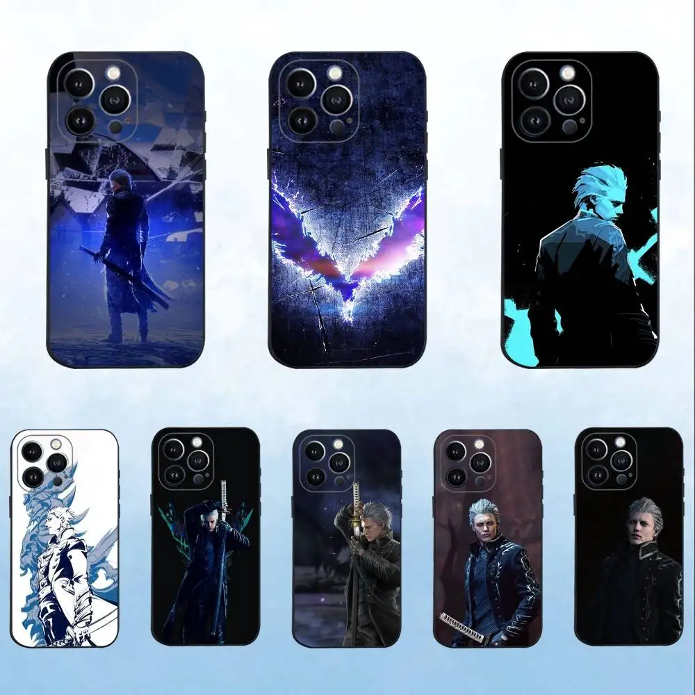 

V-Vergil Devil M-May Cry Game Phone Case For iPhone 16,15,14,13,12,11 Plus,Pro Max,XS,X,XR,SE,Mini,8,7,Soft Silicone Black Cover