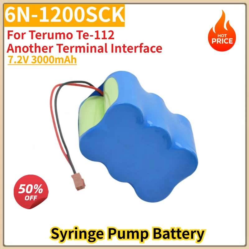 6N-1200SCK Syringe Pump Battery 7.2V 3000mAh for Terumo Te-112 Another Terminal Interface High Quality Replacement Battery