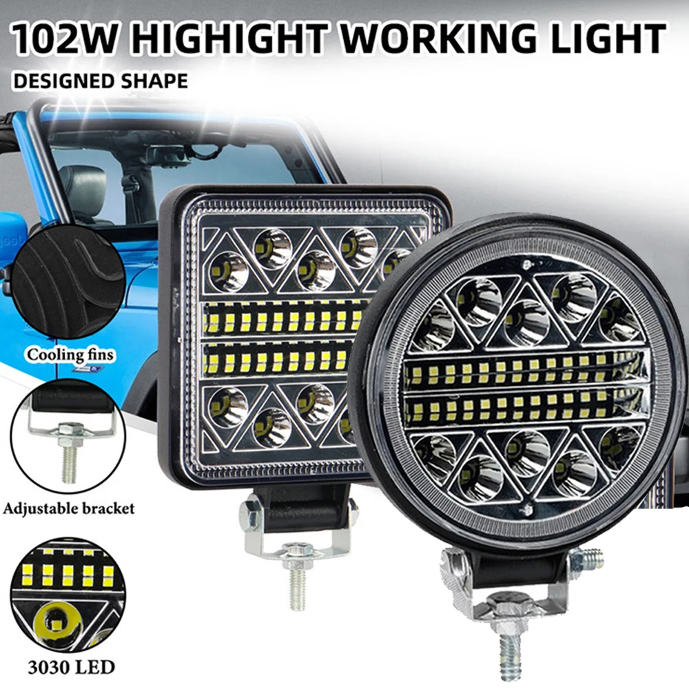 

102W Led Bar Spotlights Round Car Headlights Led 12V 24V Fog Lamp Super Bright Work Light for Trucks Off Road 4x4 Acessorios