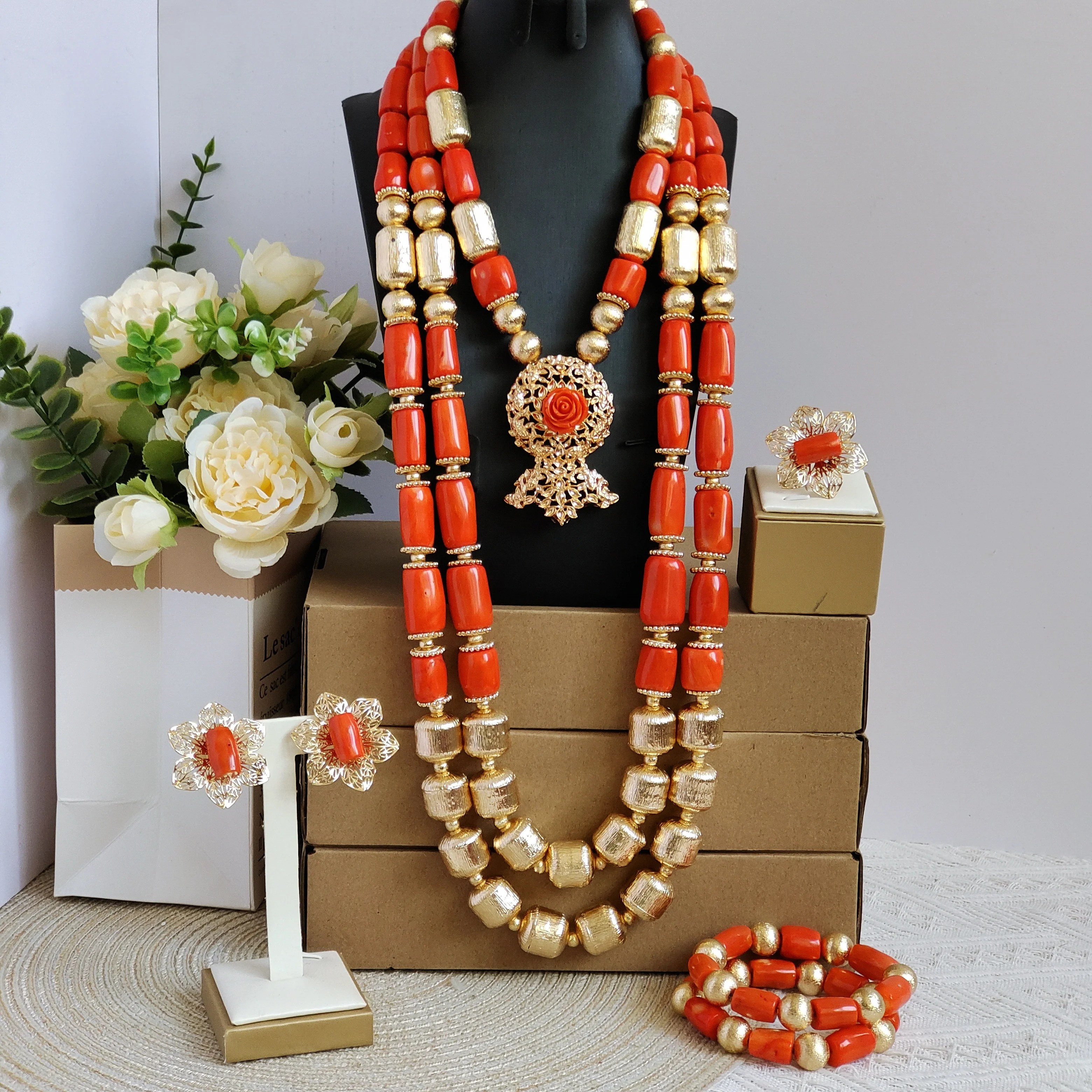 

Aczuv african wedding coral beads natural original nigerian jewelry sets for woman luxury