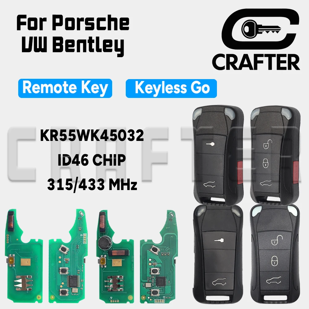 

Key Crafters KR55WK45032 CHIP ID46 315/433MHz Keyless Entry Flip Remote Key For Porsche VW Bentley Continental GT Flying Spur