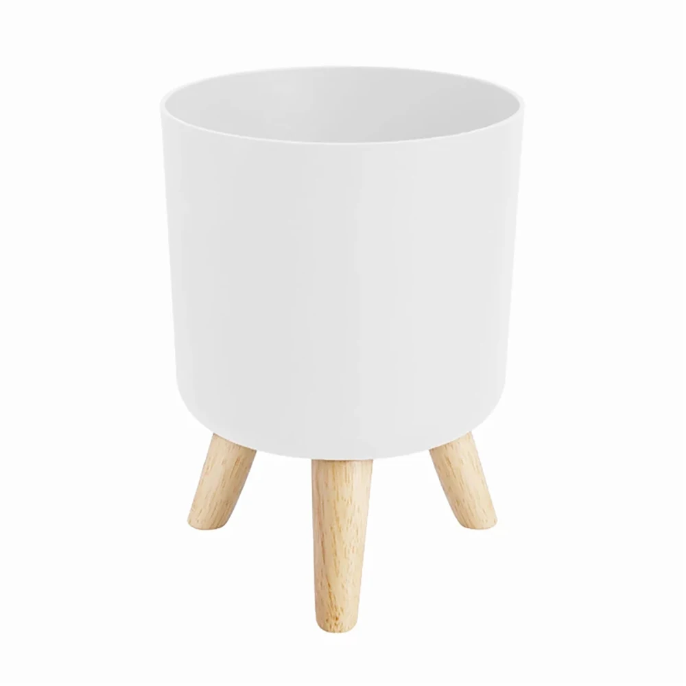 Modern Plant Pots with Wooden Legs Holder Bedroom Living Room Floor Standing Potted Flower Pot Home Garden Planters -B