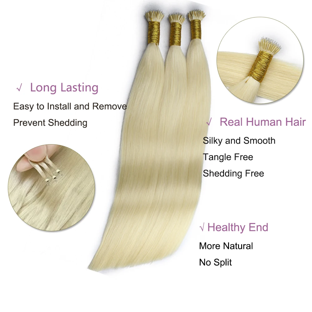 18-24 بوصة براون نانو تلميح وصلات شعر الكيراتين نانو حبة وصلات شعر عذراء الإنسان الأوروبي 100% الشعر البشري #2