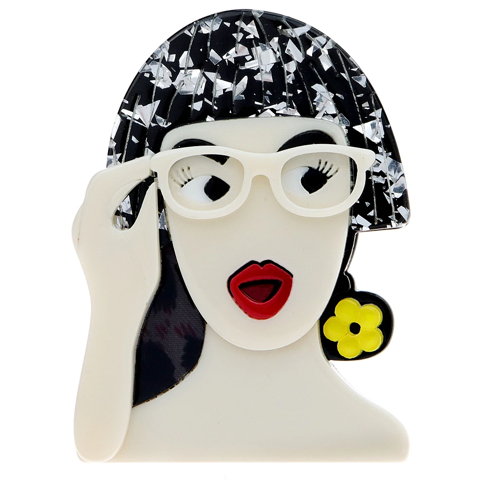 CINDY XIANG Acrylic Girl With Surprised Expression Brooch Acetate Fiber Pin Coat Accessories High Quality