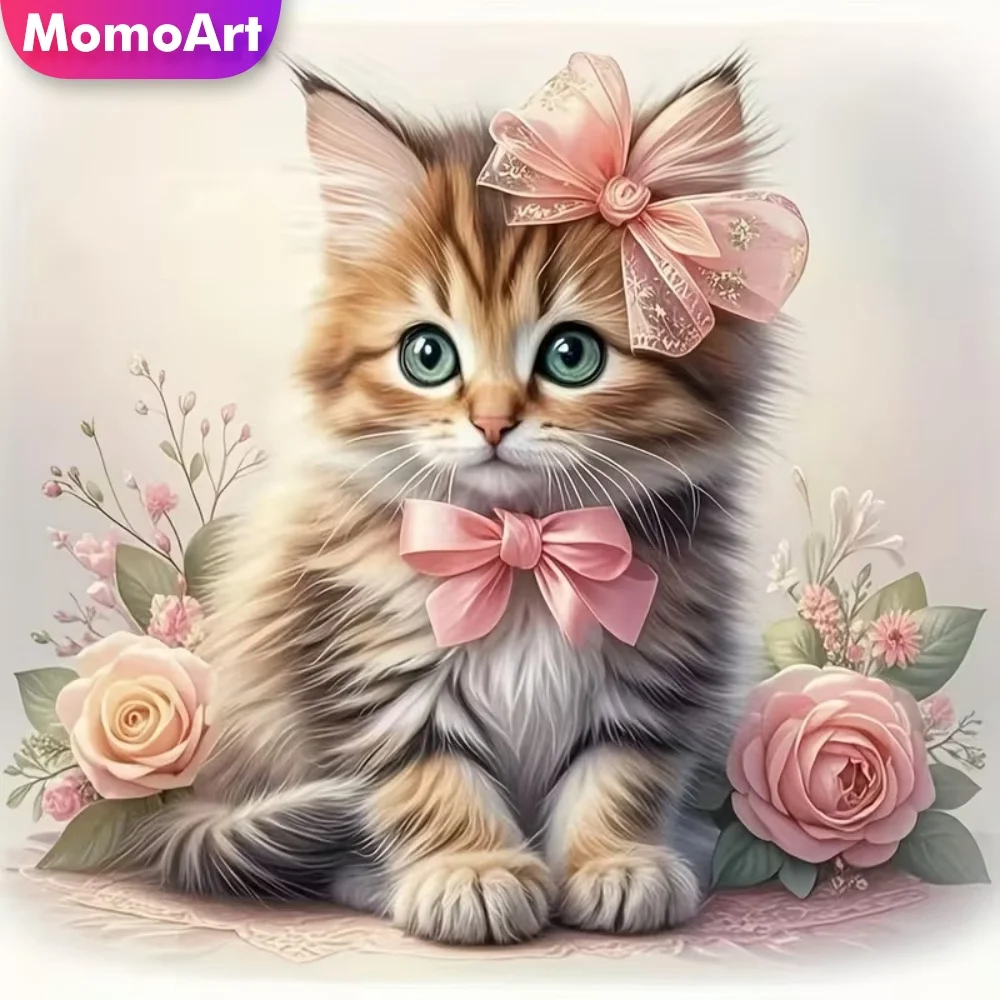 Momoart - Nuevo Mosaico de Diamantes con Diseño de Gato, Suministros de Manualidades Acrílicas, Pintura de Diamantes con Diseño de Flor, Punto de Cruz DIY, Manualidades Hechas a Mano