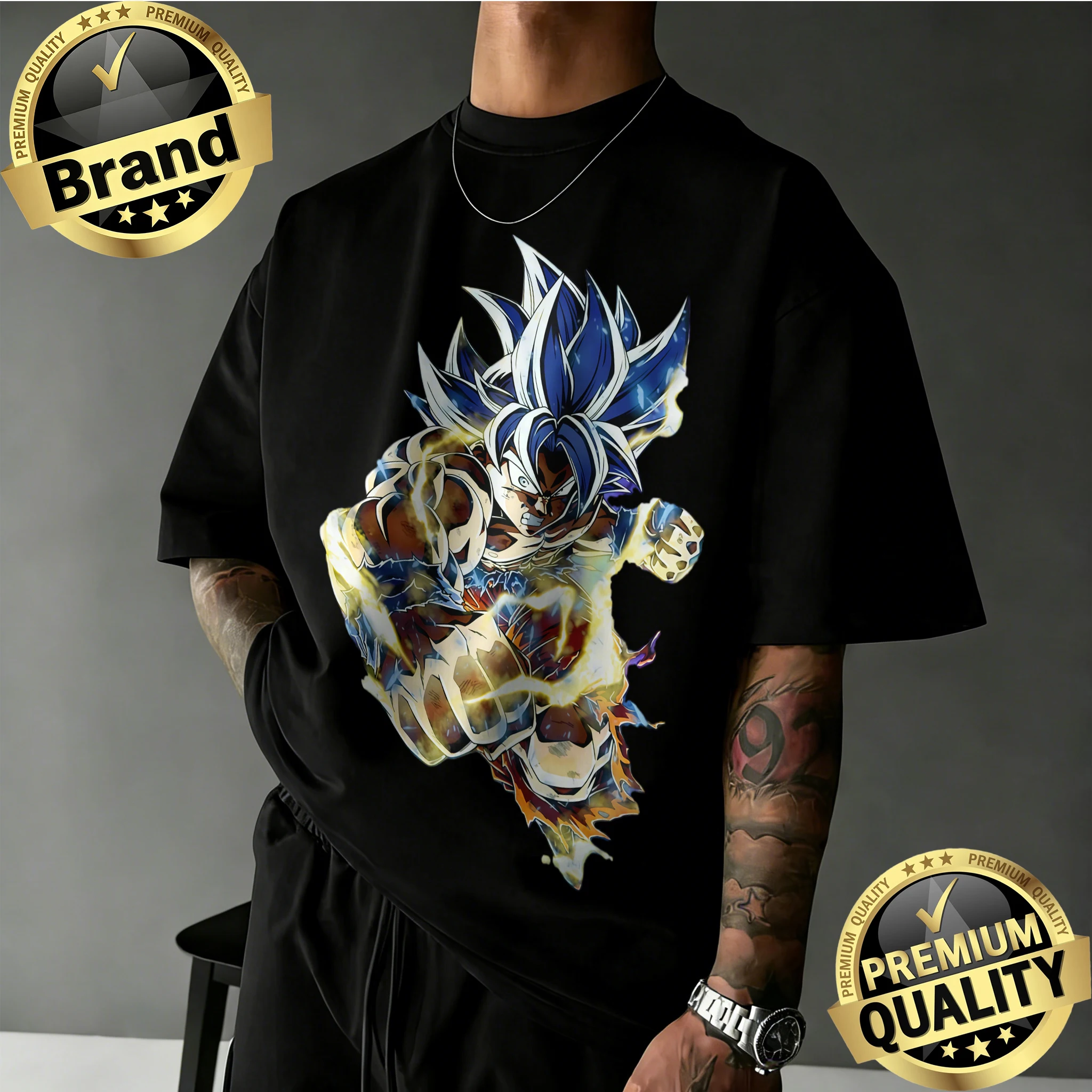 2026 Sommer Dragon Ball 100% Baumwolle Oversized T-Shirt für Herren Damen Kinder |   Goku Ultra Instinct Power Burst Print Retro Anime T-Shirt
