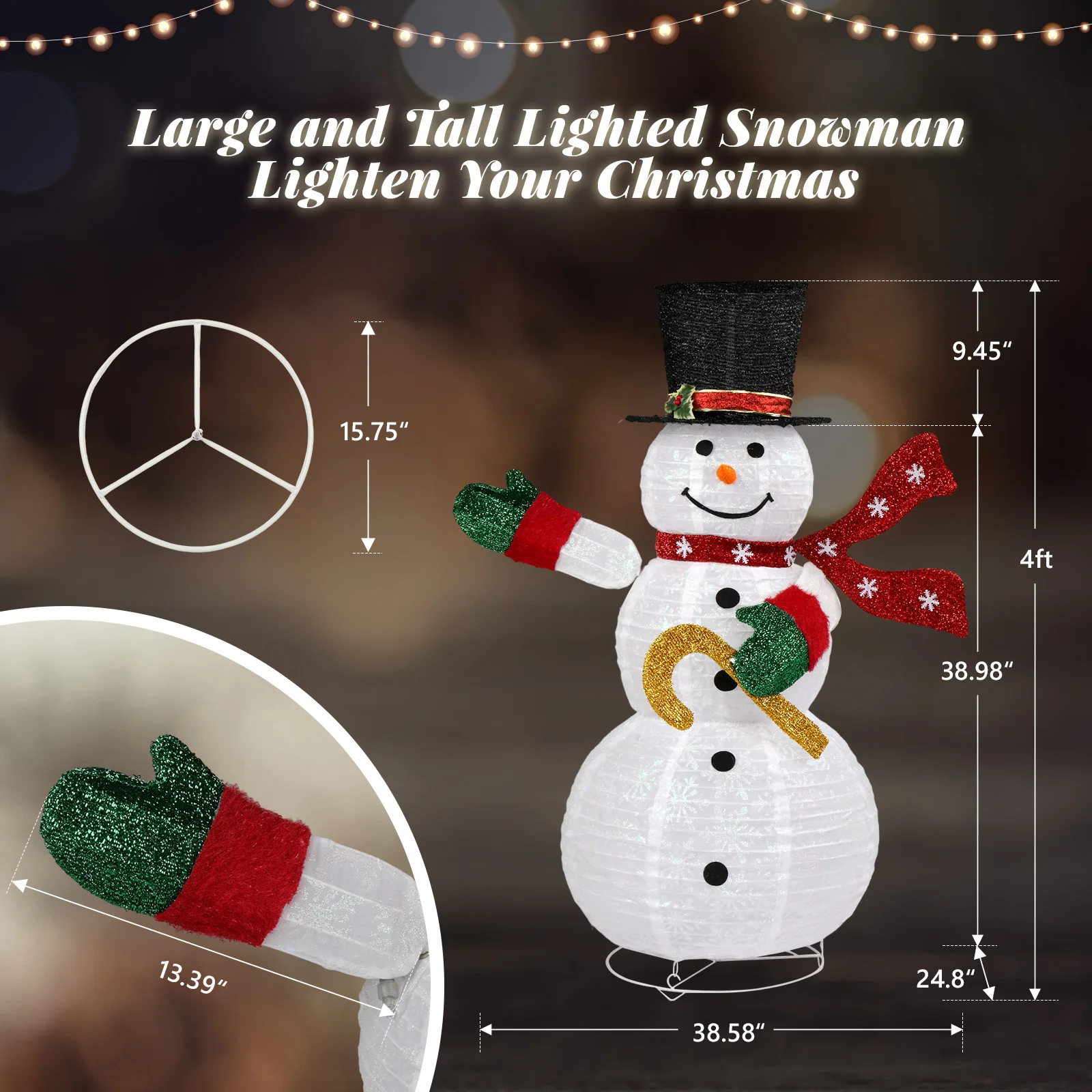 Boneco de neve pop-up iluminado de 4 pés, grande decoração de férias de Natal com 100 luzes LED, chapéu superior, cachecol para decoração de Natal de quintal de gramado ao ar livre