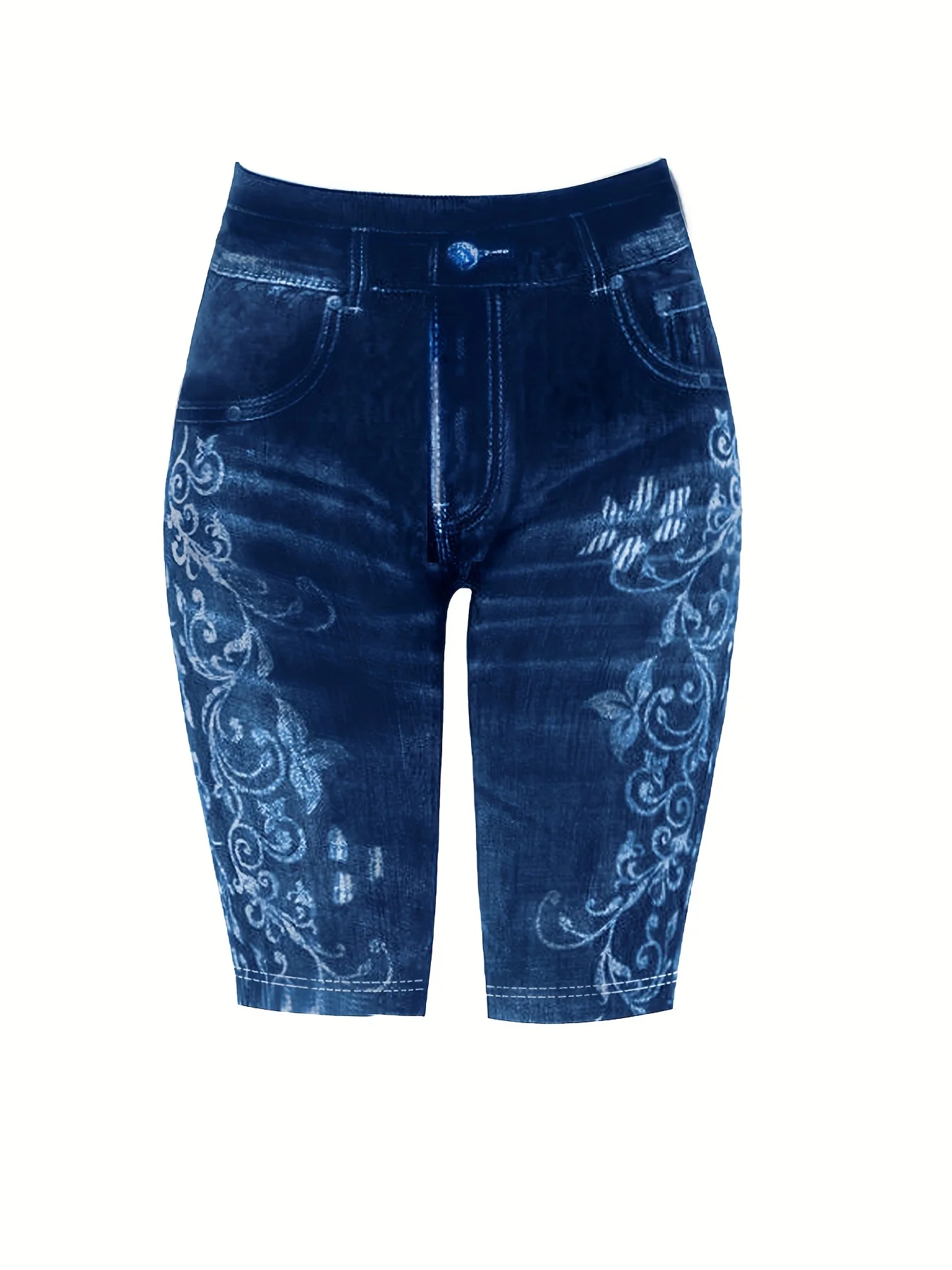 3-Piece Set Of Lily Flowers New Fashionable Denim Inspired Slim Fitting Shorts Women\'s Casual Leggings High Elasticity