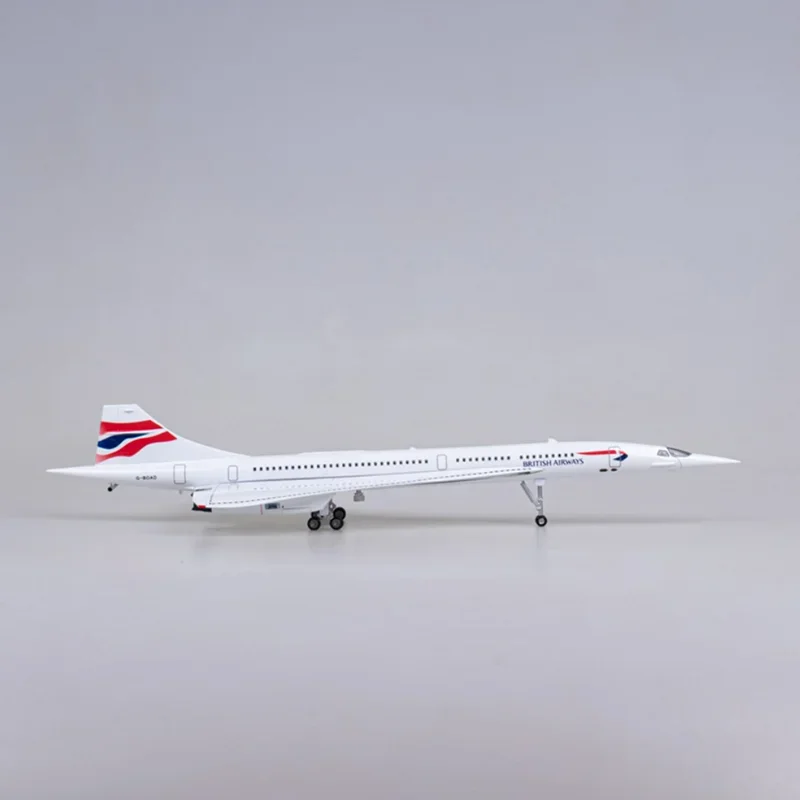 50CM 1/125 Scale Plane Concorde Air British Airways Airline Airplane Resin Aircraft with Lights Landing Gears Model Home Decor