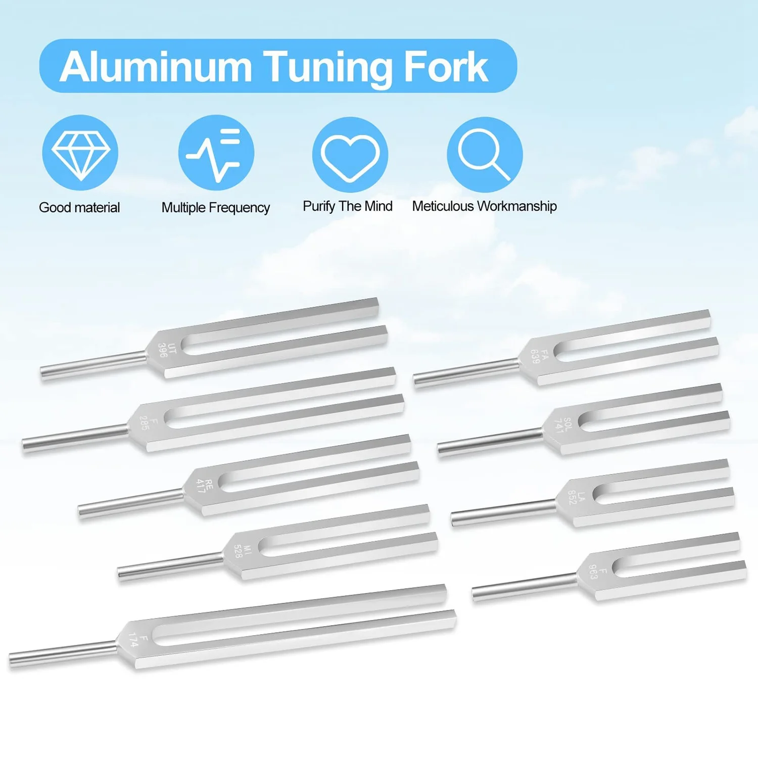 Tuning Fork Set - 9 Tuning Forks for Healing Chakra,Sound Therapy,Keep Body,Mind and Spirit in Perfect Harmony- Silver