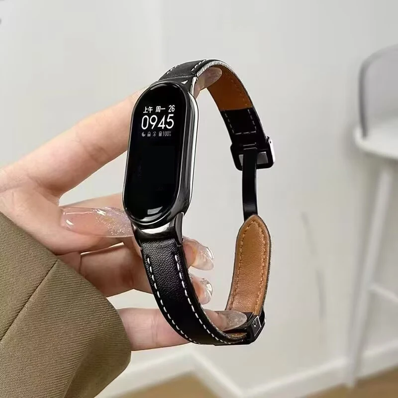 حزام ساعة اليد لشاومي الذكية الفرقة 10 9 8 الجلود المغناطيسي مشبك حزام الساعات حلقة حزام ل Xiaomi MiBand 9 8 استبدال سوار