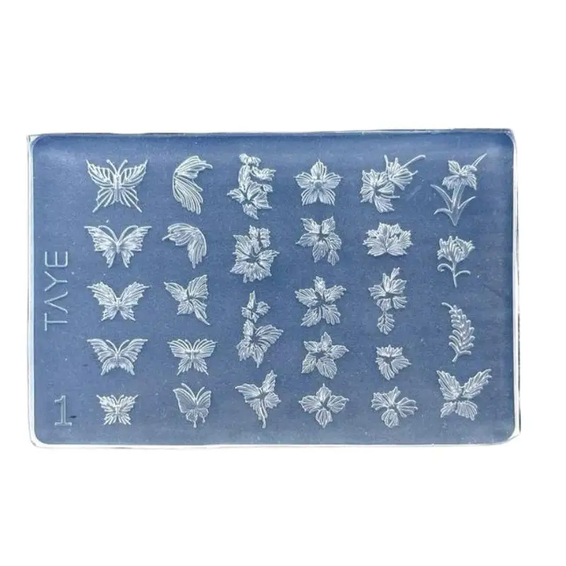 DIY marco de flores Vintage diseño Floral plantilla en relieve transparente herramientas de manicura mariposa flor 3D molde de silicona para decoración de uñas