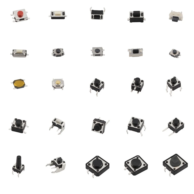 125 Cái/lốc Micro Cho Công Tắc Cảm Ứng Assortment Bộ 25 Loại 5 DIY Công Tắc Nút Nhấn 2x4mm 3x6mm 4x4mm 6x6m